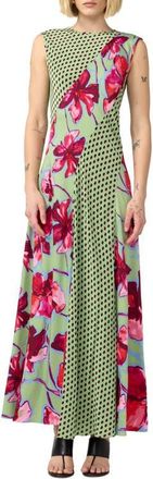 Diane Von F&uuml;rstenberg Cory Mixed Print Sleeveless Maxi Dress in Hibiscus Smoke Polka Dot at Nordstrom, Size 10