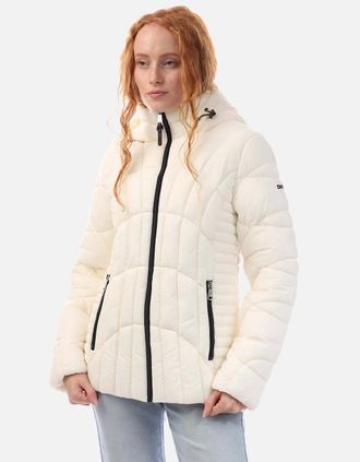 DKNY Womens Zip Front Packable Jacket - Cream - Size: 10/8