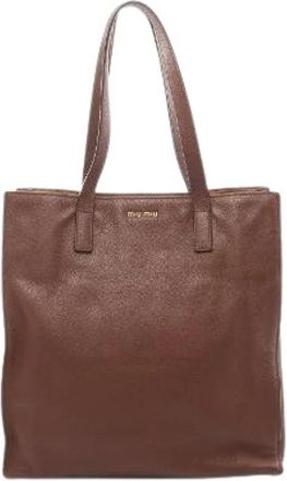 Miu Miu Pre-owned Leren Tote Bag - Dames - Vintage Shopper - Bruin - ONE Size - Leer - Vintage
