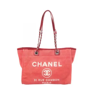 Chanel Bordeaux Red Color Canvas Leather Handbag Tote Bag (Pre-Owned)