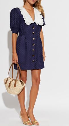 Alessandra Rich Star Print Dress, Womens, Navy Blue