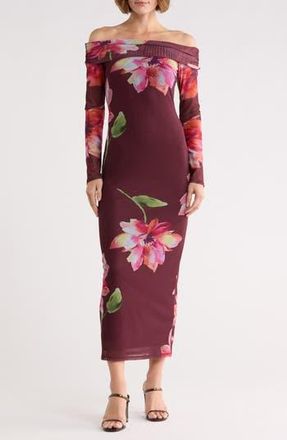 Madden Girl Off Shoulder Maxi Dress in Wine Combo at Nordstrom Rack, Size X-Large