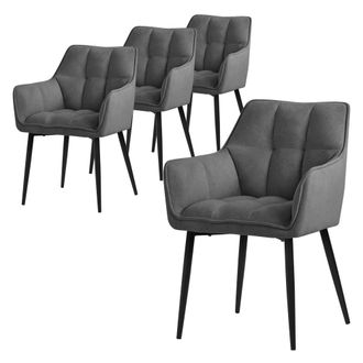 ML Design Ml-design - Set 4x Sillas De Comedor Con Respaldo Y Reposabrazos Asiento Acolchado Gris Oscuro Tapizado De Tejido De Rizo Con Patas De Metal Sill&oacute;n Er