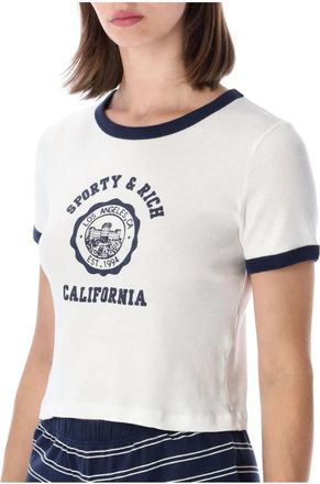 Sporty & Rich California Emblem Ringer Tee - Dames - T-shirts - Wit - L - Katoen - Tops