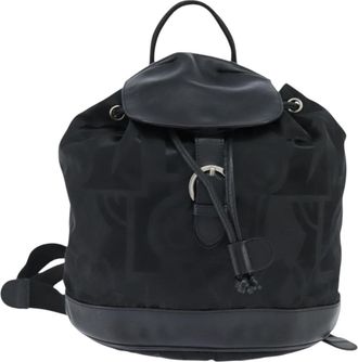 Ferragamo Flap Buckle Backpack Printed Neoprene Black Nylon Backpack Bag (Pre-Owned)