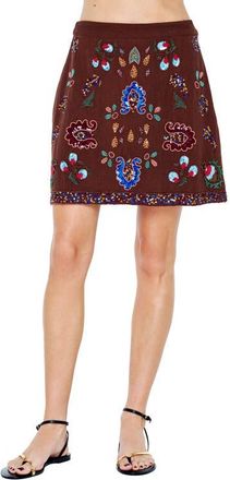 Ciebon Carsyn Embroidered Miniskirt in Brown at Nordstrom, Size X-Small
