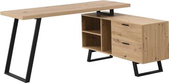 Vente-Unique Escritorio esquinero con compartimentos de almacenamiento - MDF - Color: Natural y negro - NAYARO