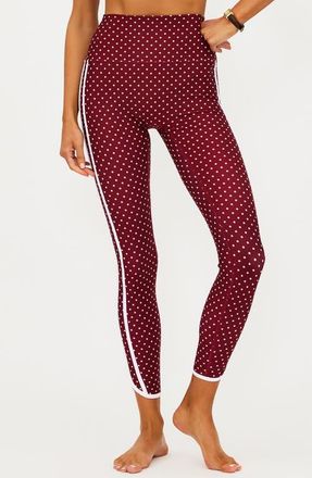 Beach Riot Rella Side Stripe Ankle Leggings in Crimson Dot at Nordstrom, Size Small