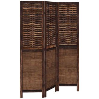 vidaXL Room Divider 3 Panels Dark Brown Solid Wood Paulownia vidaXL