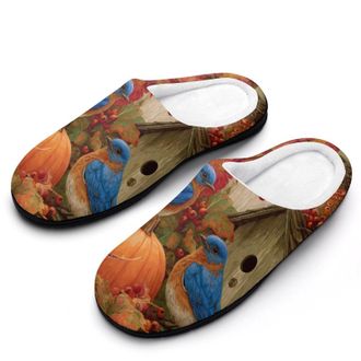 Generic Birds House Autumn Bluebird Mens Slippers Comfortable And Non-slip Cotton Slipper Shoe for House