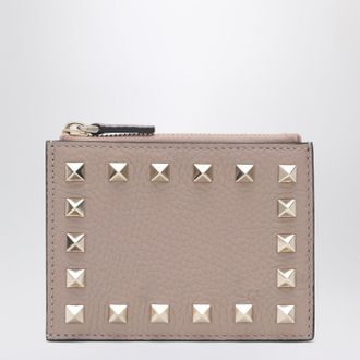Valentino Garavani Rockstud Blush Pink Leather Zip Card Holder