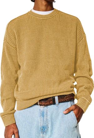 Generic Mens Pullovers Round Neck Corduroy Jumper Men Plain Casual Streetwear Long Sleeve Jumpers Loose Fit Patchwork Sweater Baggy Sweatshirt Mens Oversized 