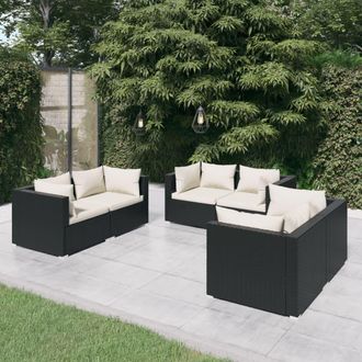 vidaXL Set De Muebles De Jard&iacute;n 6 Pzas Y Cojines Rat&aacute;n Sint&eacute;tico Negro Vidaxl