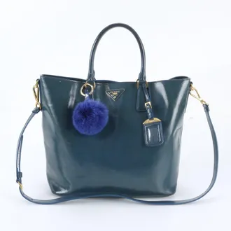Prada Blue Green Leather Shoulder Bag Tote Bag (Pre-Owned)