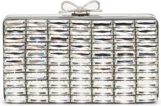 Self Portrait Rectangular Grey Satin Crystal Clutch Bag