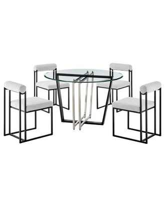 Armen Living Devi Anastasia 5Pc Round Glass Dining Table Set