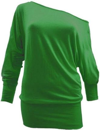 ZEE FASHION Ladies Women Off Shoulder Batwing Long 3/4 Sleeve Baggy T-Shirt Top Bottle Green