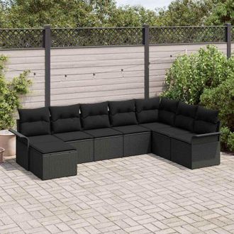 vidaXL Conjunto De Sof&aacute; De Jard&iacute;n Con Coj&iacute;n 8 Pcs Negro Polirat&aacute;n Vidaxl