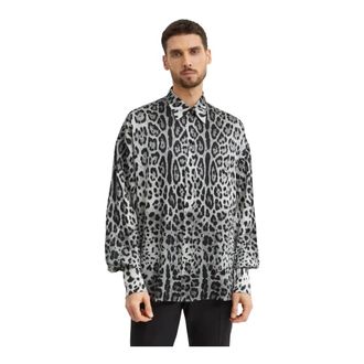 Dolce & Gabbana Casual Shirts, male, Black, Size: L Super-Oversize Leopard-Print Silk Shirt
