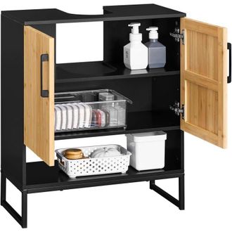 SoBuy Mobile Sottolavabo Bagno 60cm in Bamb&ugrave; e Metallo per Piccoli Spazi - SoBuy BZR202-SCH