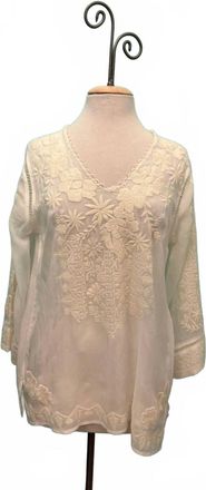 Johnny Was Womens Riveda Tonal Blouse In Natural