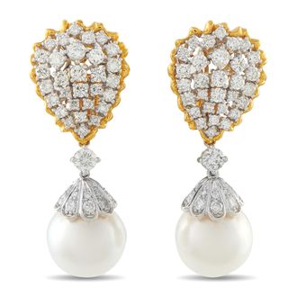 Luxury Bazaar 18K Yellow Gold 5.50ct Diamond and Pearl Earrings MF07-022326