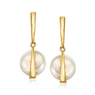 Ross-Simons 10mm Cultured Coin Pearl Drop Earrings in 10kt Yellow Gold