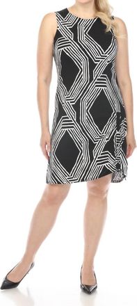 Joseph Ribkoff Geometric Print Shirred Sleeveless Sheath Dress In Black/vanilla