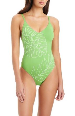 Sanctuary Embroidered Open Back Strappy One-Piece Swimsuit in Provence Green at Nordstrom, Size X-Small