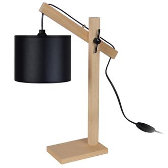 Tosel L&aacute;mpara de mesa madera natural pantalla negro