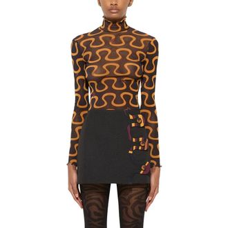 Pucci Onda Print High-Neck Tulle Top - Tops - Mujer - Multicolor - S