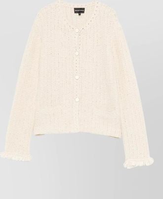 Emporio Armani fringed cotton-blend cardigan jacket
