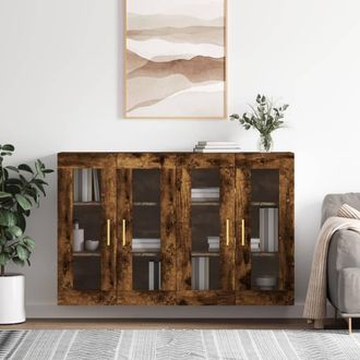 Berkfield Home Wall Mounted Cabinets 2 pcs Smoked Oak Engineered Wood in Brown