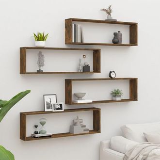 vidaXL Vidaxl - Estante C&uacute;bico De Pared 4 Uds Madera Roble Ahumado 100x15x30cm