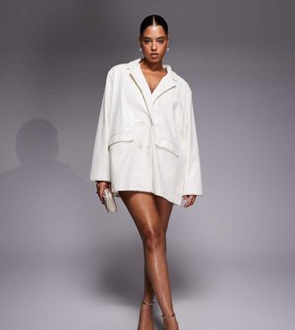 Asos Curve - Vestito blazer oversize in paillettes blu-Bianco