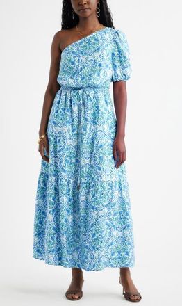 Chelsea28 One Shoulder Floral Print Maxi Dress in Blue- Green Coastal Medallion at Nordstrom, Size Xx-Small