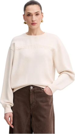 Elisabetta Franchi Gebreide sweater met logo - Dames - Sweatshirts - Beige - XS - Polyester - Hoodies & sweatvesten