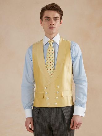 Oliver Brown Double Breasted Silk Waistcoat With Piping - Yellow