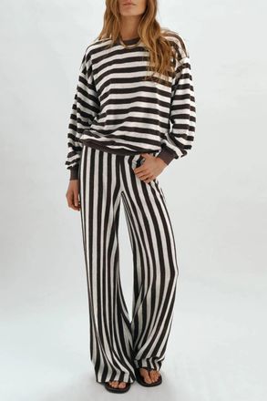 Suzie Kondi Sifnos Striped Terry Sweatshirt In Truffle/ Ivory