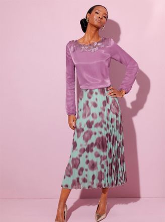 Cr&eacute;ation L Schlupfbluse CREATION L, Damen, Gr. 42, lila (violett), 100% Viskose, unifarben, Rundhals, Blusen Schlupfbluse