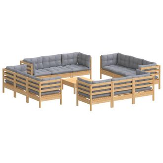 vidaXL 13 Pcs Garden Lounge Set Con Cojines De Pino Gris