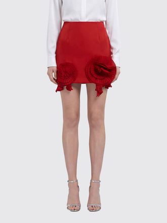 Blumarine Cr&ecirc;pe Pencil Mini Skirt with Floral Appliqu&eacute; and Embroidery