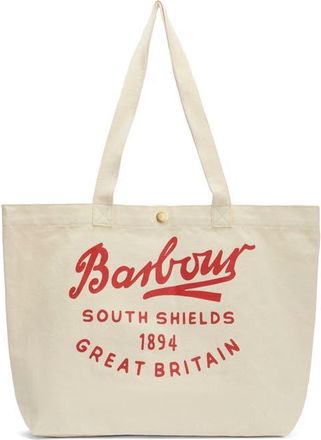 Barbour Script Cotton Canvas Tote in Red Logo at Nordstrom