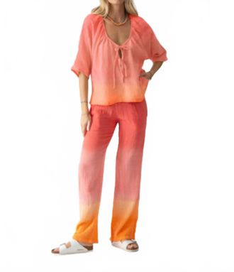 Electric & Rose Mindy Top With Tie Detail In Tomato Ombre