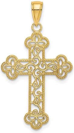 Diamond2Deal 14k Yellow Gold Textured Beaded Edge Cross Charm