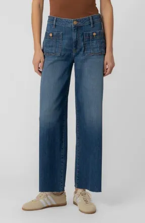Kut from the Kloth Meg Raw Hem High Waist Ankle Wide Leg Jeans in Resolution at Nordstrom, Size 14