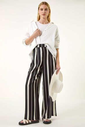 Roman Stripe Print Wide Leg Trouser