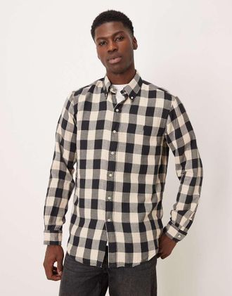 Polo Ralph Lauren Camicia a maniche lunghe color crema e nera a quadri-Nero