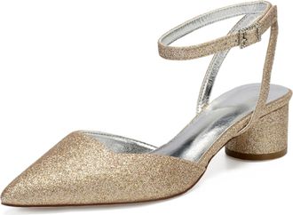 Generic Bridal Heels Women Block Ankle Strap Heeled Low Heel Sandals Pointed Toe Party Slingback Evening Bridal Wedding Shoes 4.5Cm,Champagne,8 UK