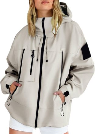 Generic Shffuw Lightweight Waterproof Jacket Womens Casual Active Outdoor Walking Raincoats with Hooded Breathable Zip Up Softshell Jackets with Pockets Ladie